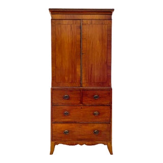Antique Late 1700s Neoclassical British Mahogany Linen Press With Original Shelves For Sale