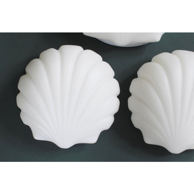 Pair of Art Deco Style Frosted Glass Seashell Sconces For Sale - Image 4 of 9