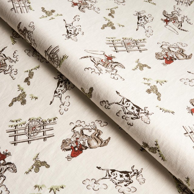 Schumacher Sample - Schumacher x Marie-Chantal Wild West Performance Linen Fabric in Cream For Sale - Image 4 of 4