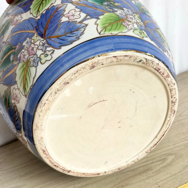 Vintage Chinese Hand Painted Blue Flower Porcelain Fishbowl/Vase For Sale In Miami - Image 6 of 7