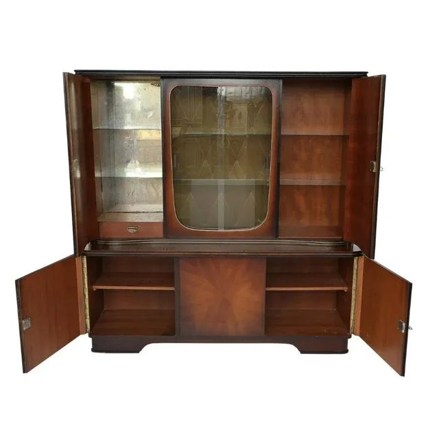 Mid 20th Century 1940's Art Deco Mahogany and Glass Vitrine Display Cabinet With Locks and Key For Sale - Image 5 of 12