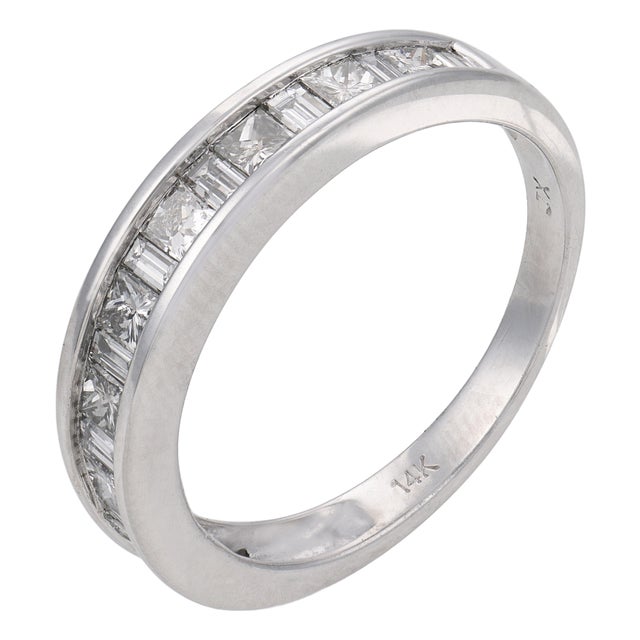 Vintage Diamond 14k White Gold Half Eternity Band, Size 8 For Sale