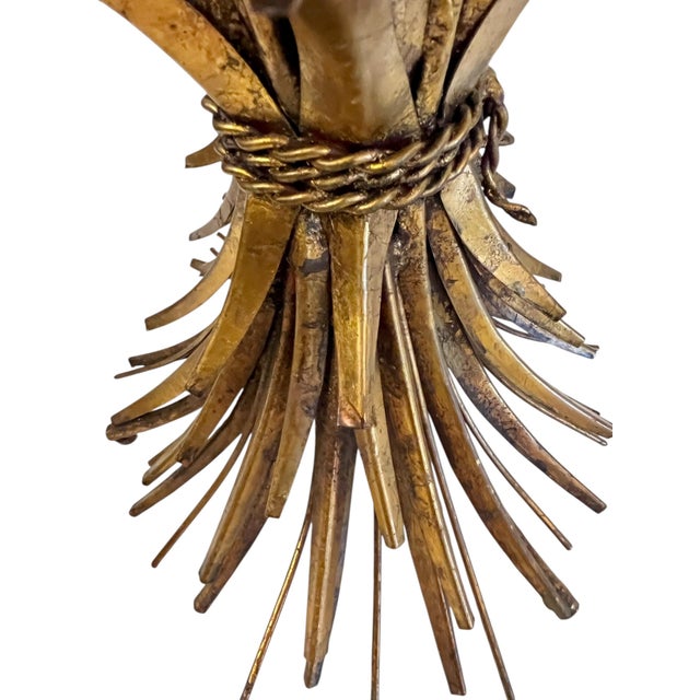 Vintage Italian Gold Tole Sheaf of Wheat Table With Glass Top For Sale - Image 10 of 15
