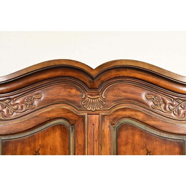 Drexel Heritage French Provincial Louis XV Carved Walnut Armoire Dresser or Linen Press For Sale - Image 9 of 16