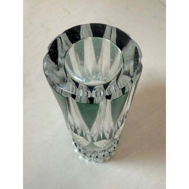 Green Vintage Handmade Green Val Saint Lambert Belgian Cut to Clear Crystal Glass Vase For Sale - Image 8 of 10