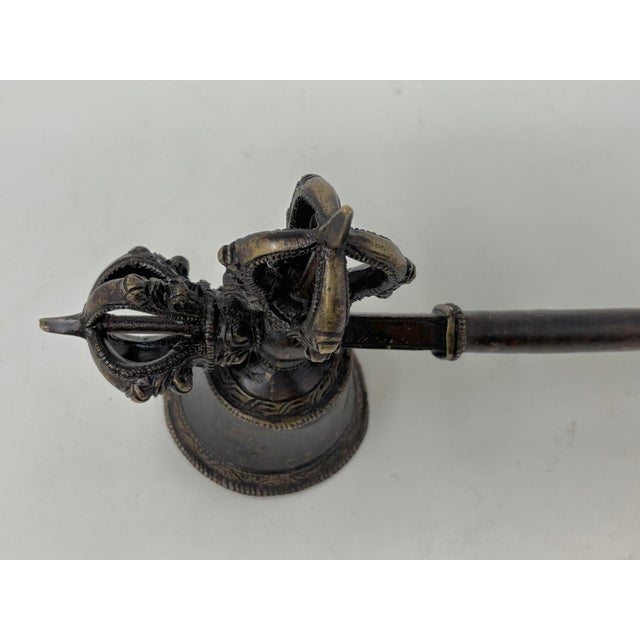 Metal Asian Antique Bronze Tibetan Ceremonial Prayer Vajra Bell For Sale - Image 7 of 12