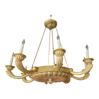 Large 40" Custom Italian Carved Wood and Gold Leaf Chandelier Pair For Sale
