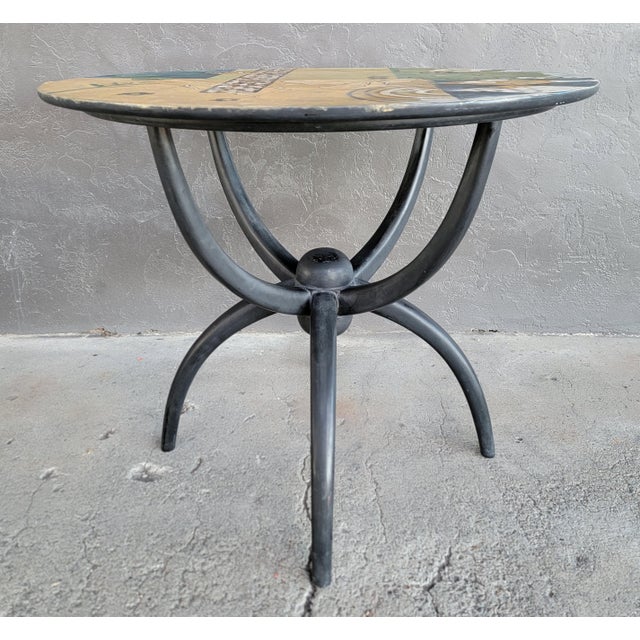 Circular Side, Game or Dining Table With Abstract & Mosaic Tile Decoration For Sale - Image 14 of 15