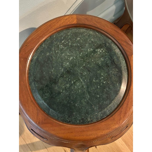 Mid 20th Century Mid 20th Century Vintage Chinoiserie Hardwood Drum Stools or Tables With Marble and Glass Tops - A Pair For Sale - Image 5 of 10