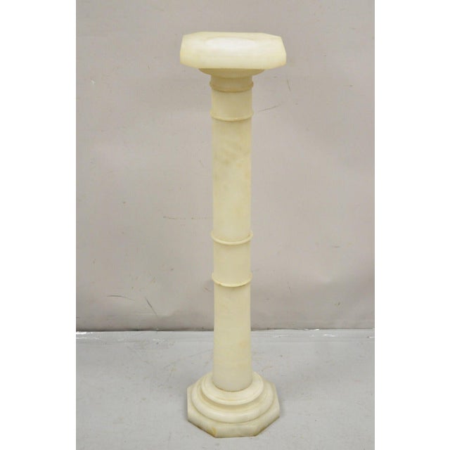 Antique Alabaster Marble Empire Style Carved Column Pedestal Plant Stand For Sale - Image 12 of 12