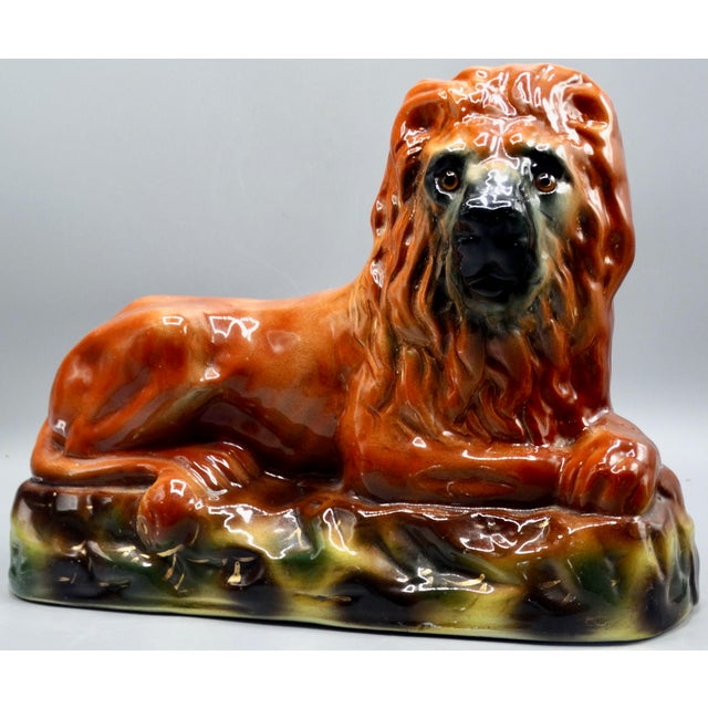 Burnt Orange 19th-Century English Staffordshire Lion Statue For Sale - Image 8 of 13