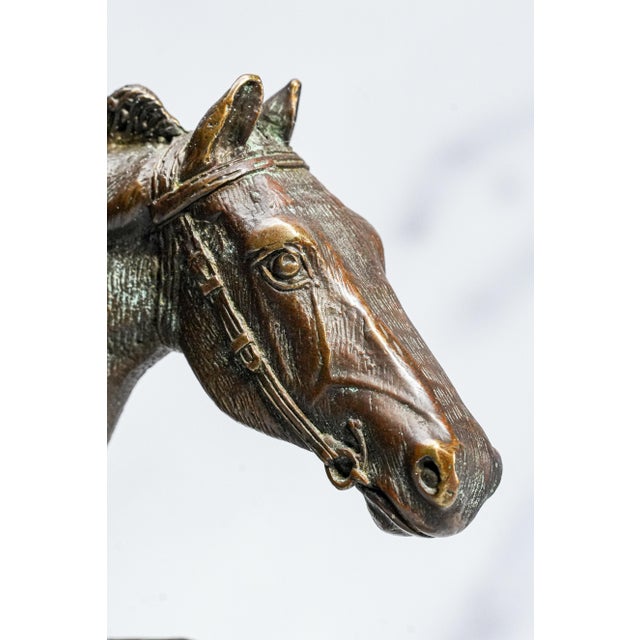 English Finely Cast Vintage Bronze Jumping Horse Statue Sculpture Marble Base Equestrian For Sale - Image 3 of 14