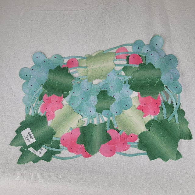 Textile Late 20th Century Khazana Grape Clusters Cutout Placemats Green Pink Blue Polyester New - Set of 8 For Sale - Image 7 of 10