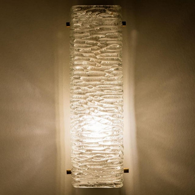 Structured Wave Glass and Brass Wall Light from Kaiser, 1970s For Sale - Image 14 of 18