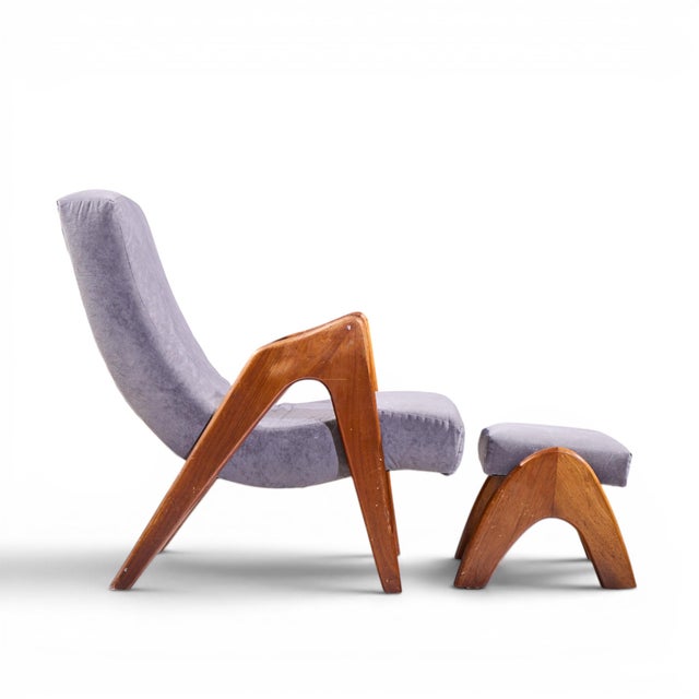 Brown Adrian Pearsall for Craft Associates 705-Cw Mid Century Walnut Lounge Chair With Ottoman For Sale - Image 8 of 9