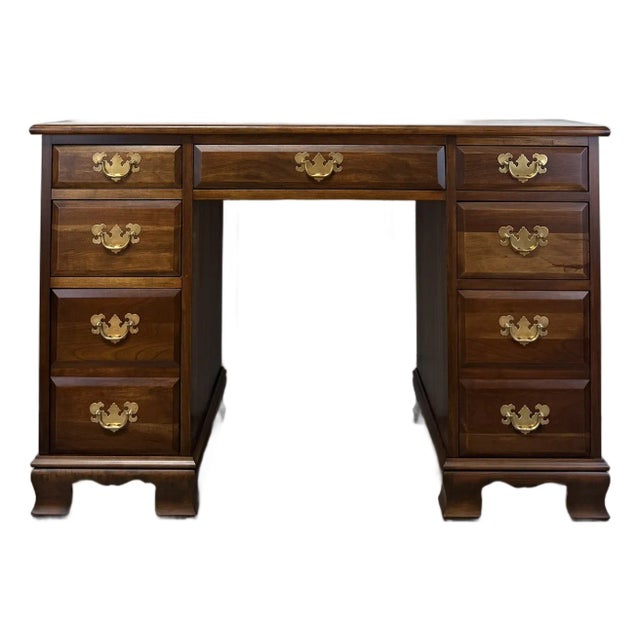 1960s Solid Cherry Pedestal Desk For Sale