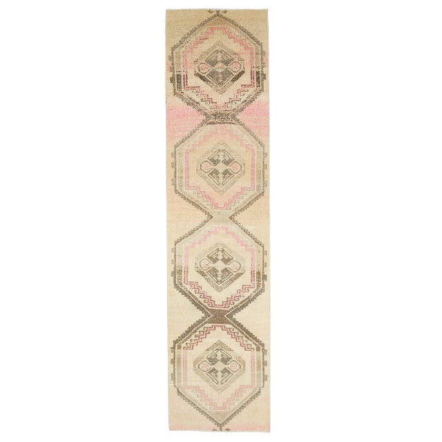 Vintage Turkish Hand-Knotted Wool Cotton Beige Runner For Sale - Image 9 of 9