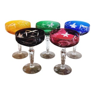 Bohemian Czech Cut to Clear Cocktail Glasses For Sale