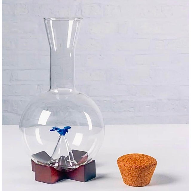 Vintage 90s Post Modern Memphis Michael Graves Swid Powell Insp Handblown Glass Wine Decanter With Blue Bird Aerator...