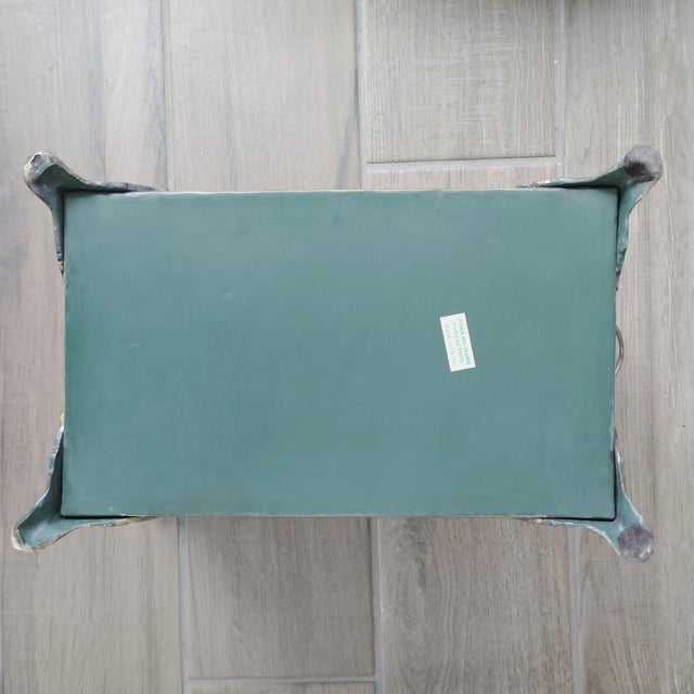 Early 21st Century Vintage John Richard Jungle Leopard Print Tole Metal Planter Cachepot W/Brass Lion Head Rings Ornate Feet For Sale - Image 5 of 10