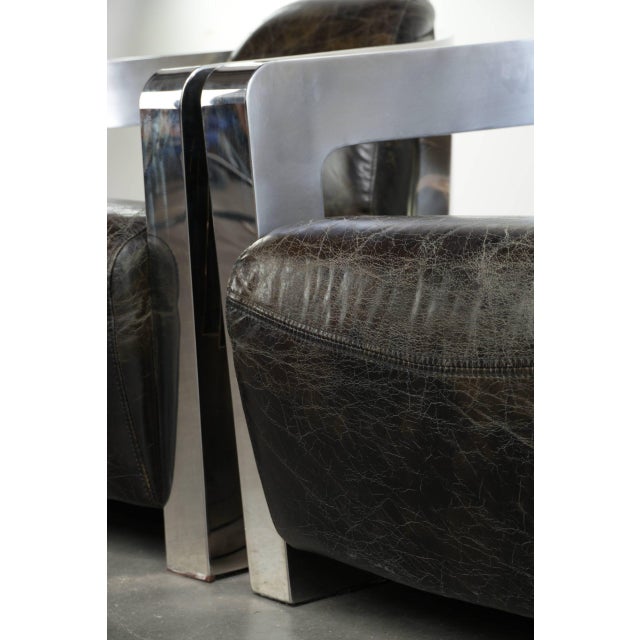 Industrial Black Cowhide Aviator Design Armchairs with Aluminium and Rivets, Set of 2 For Sale - Image 13 of 15