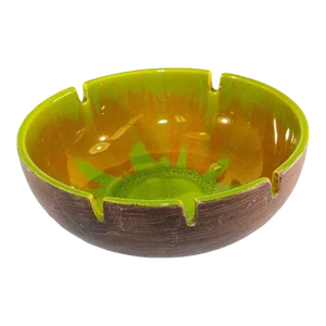 Vintage California Green and Brown Ceramic Pottery Round Ashtray