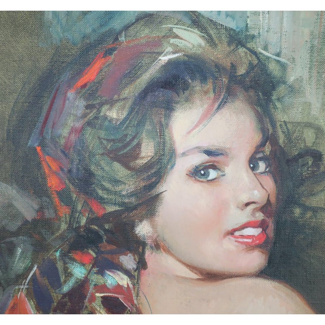 Red Giordano Giovanetti Italian Portrait Painting of an Exotic Woman, 1950's For Sale - Image 8 of 11
