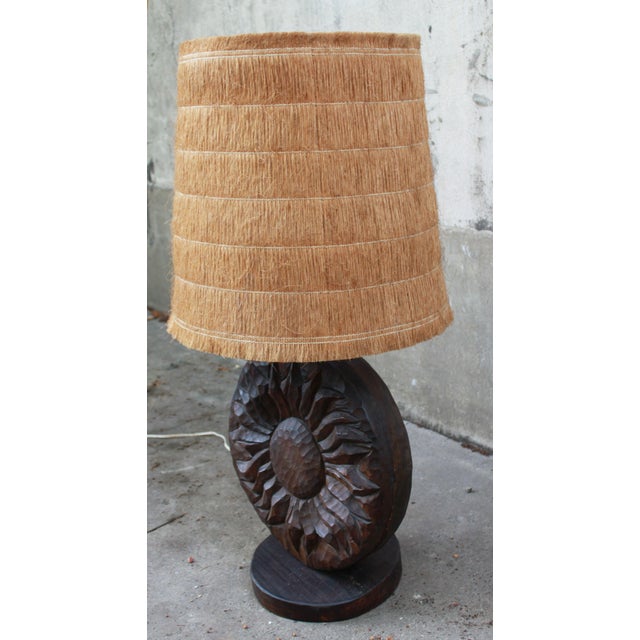 Brutalist Vintage Brutalist Table Lamp in Wood and Raffia by Delsinne, 1960s For Sale - Image 3 of 7