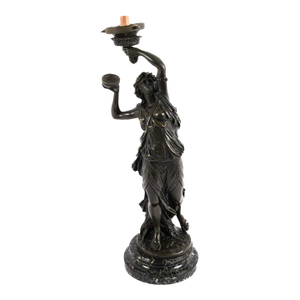 French Neoclassical Figural Torchère Lamp on Marble Base, 19th Century