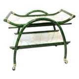 Vintage Mid-Century Aldo Tura Style Rattan and Faux Malachite Bar Cart - Newly Painted For Sale