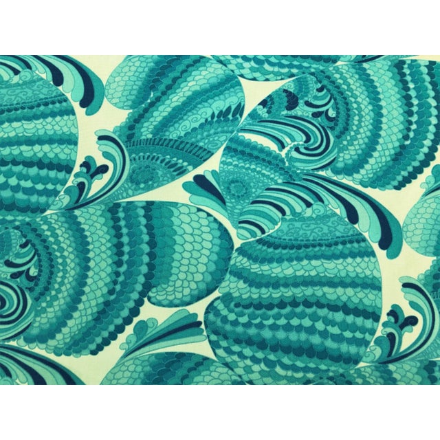 Schumacher Schumacher Pisces Print Pool Nautical Aqua Navy Turquoise Blue Cream Art Deco Abstract Outdoor Upholstery Fabric For Sale - Image 4 of 5