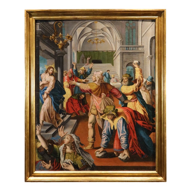 Workshop of Maarten De Vos, Christ Expelled from the Temple of Jerusalem, 1600, Oil on Canvas For Sale