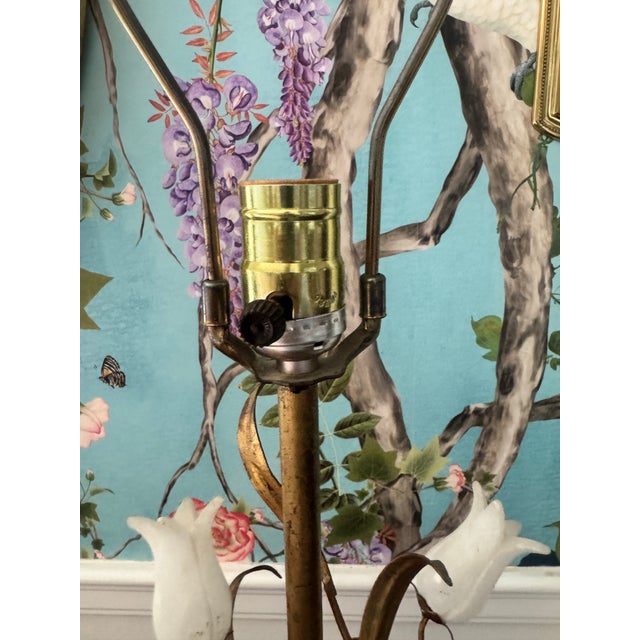 Metal Mid 20th Century Hollywood Regency Alabaster Gilt Tole Table Lamp For Sale - Image 7 of 12