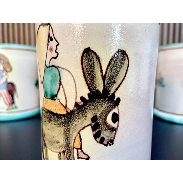 Italian Ceramic Mugs & Pitcher Tea Service with Hand-Painted Rural Image Motifs by Andrea Darienzo for Vietri, 1950s, Set of 7 For Sale - Image 11 of 18