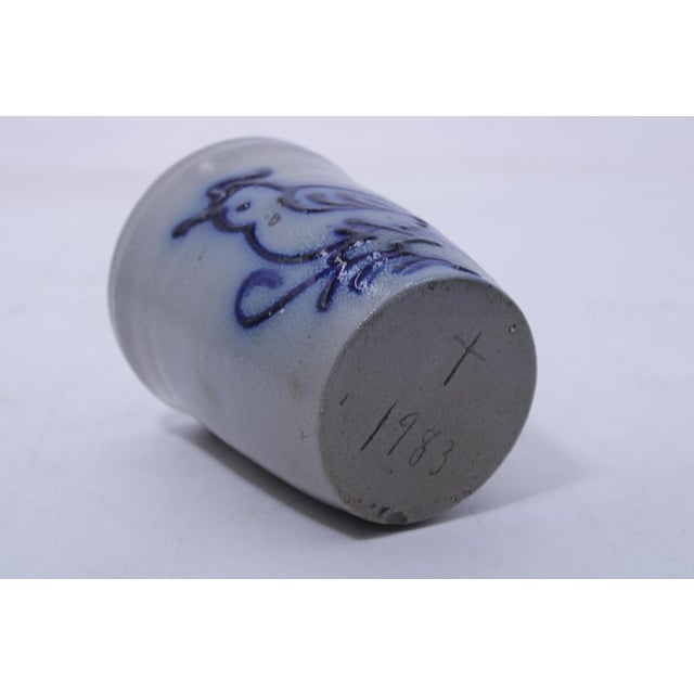 1980s Blue Stoneware Cup W. Bird Design For Sale - Image 12 of 14