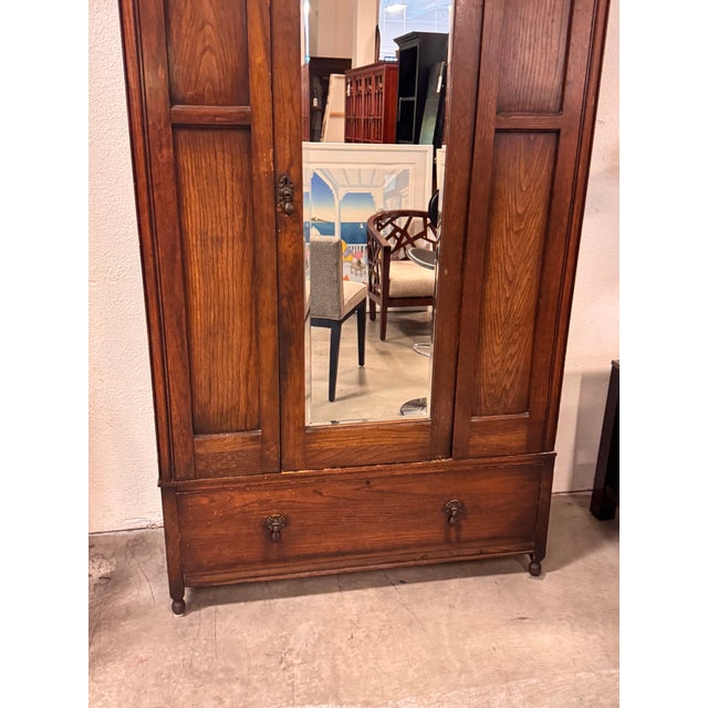 Ray & Miles Carved Oak Mirrored Wardrobe, Antique For Sale - Image 11 of 12