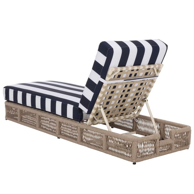 Transitional Gillian Chaise Lounge, Heather Tan/Navy Stripe For Sale - Image 3 of 12