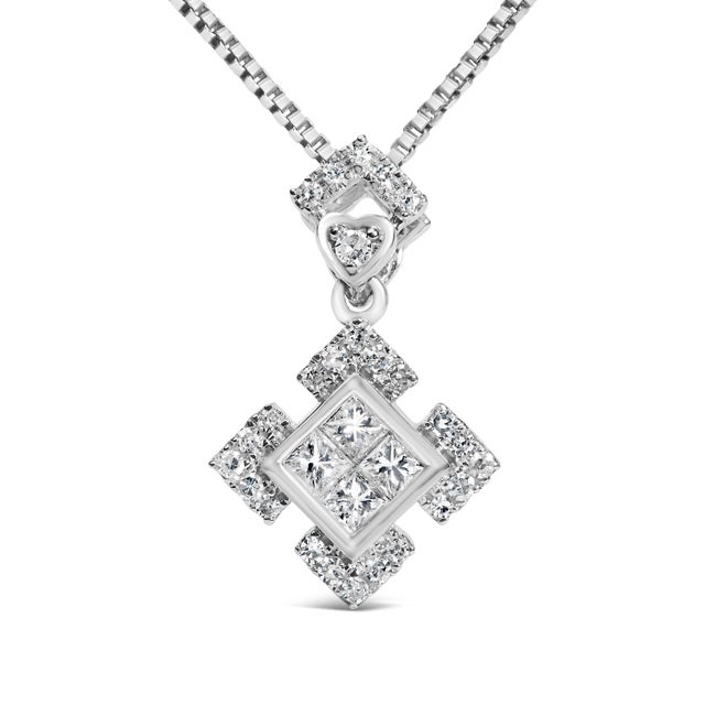 Contemporary 10K White Gold 1/5 Cttw Diamond Geometric Design Pendant Necklace For Sale - Image 3 of 4