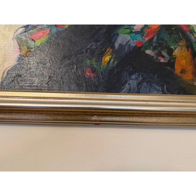Attractive original oil-on-canvas portrait of a woman in profile, signed and dated 1987 in Chinese characters (signature...