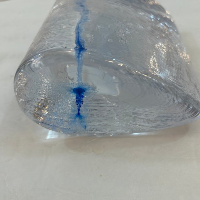 Mid 20th Century Kosta Boda Thick Transparent and Blue Textured Glass Candle Holder For Sale - Image 5 of 8