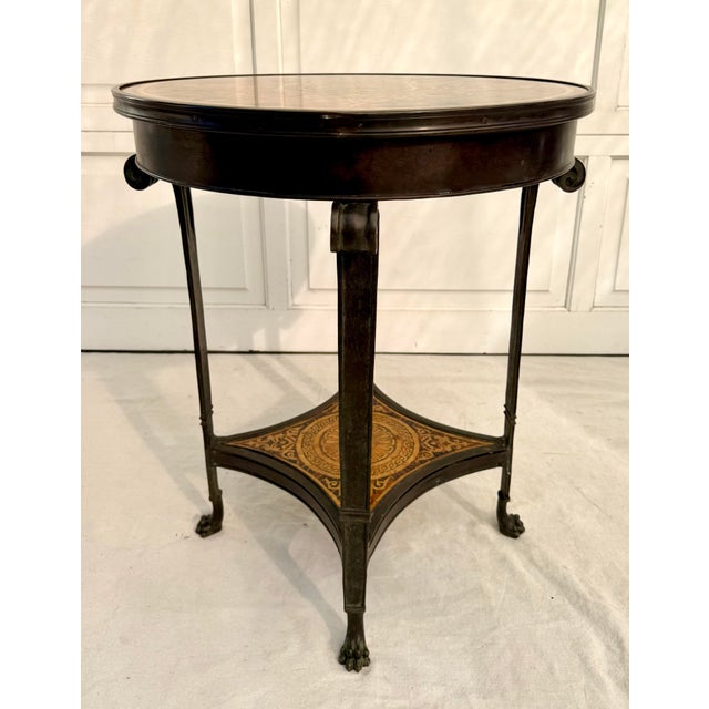 Mid-20th C. European Neoclassical Stone Mosaic Top Side Table With Cast Bronze Base For Sale - Image 9 of 12