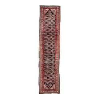 Antique Runner Persian Malayer Earthy Olive Rug 3.7 x 14.9 For Sale