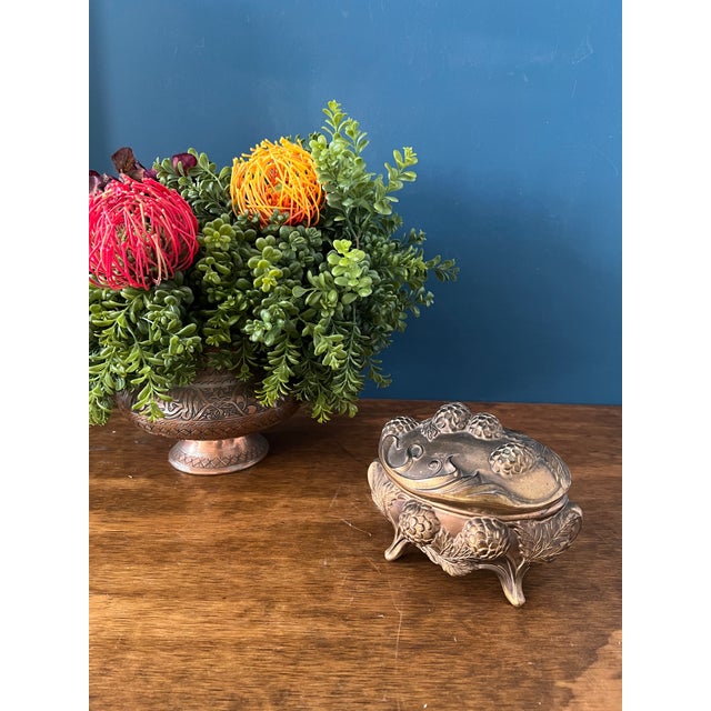 1910s Art Nouveau Ornate Footed Metal Trinket Box For Sale - Image 10 of 18