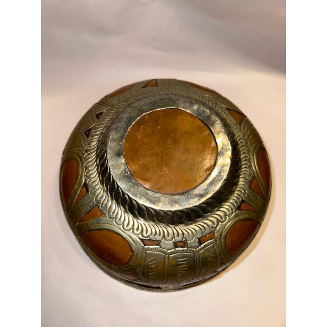 Mid Century Hand Hammered Indo Persian Bowl With Female Figure For Sale In Los Angeles - Image 6 of 9