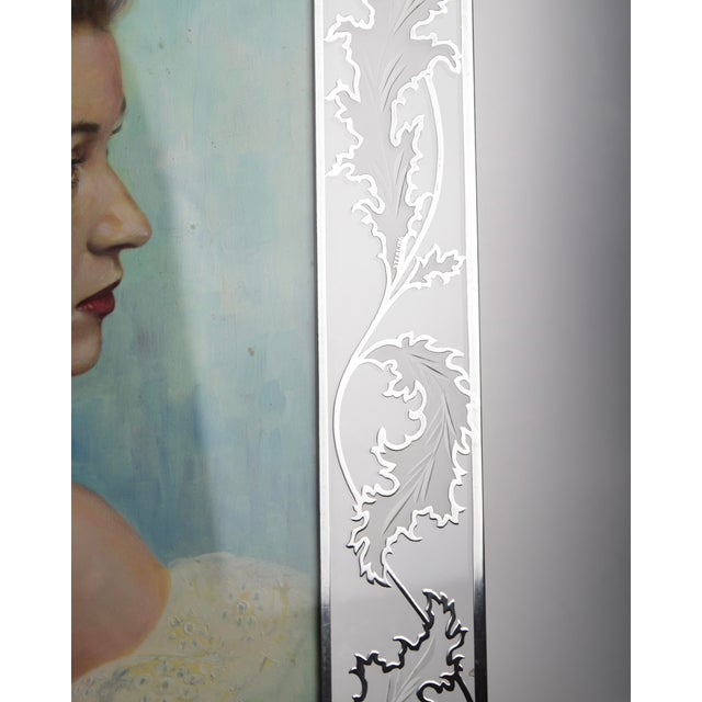 1950s 1950s Hollywood Regency Portrait Painting, Framed in Sterling Overlay Frame. For Sale - Image 5 of 9