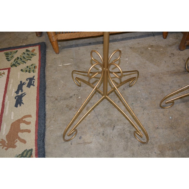 Shabby Chic Pair Vintage Adjustable Gold Painted Wrought Iron / Metal Floor Candelabra's - 7 Holders in Each For Sale - Image 3 of 18