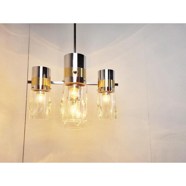 Metal Vintage Italian Glass and Chrome Chandelier, 1970s For Sale - Image 7 of 13