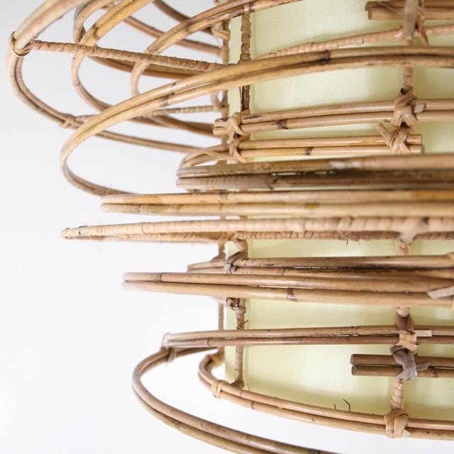 Vintage Rattan and Fabric Pendant Light For Sale - Image 5 of 11