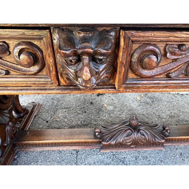 Late 19th Century Ornate Victorian Oak Gargoyle Library Table For Sale - Image 9 of 10