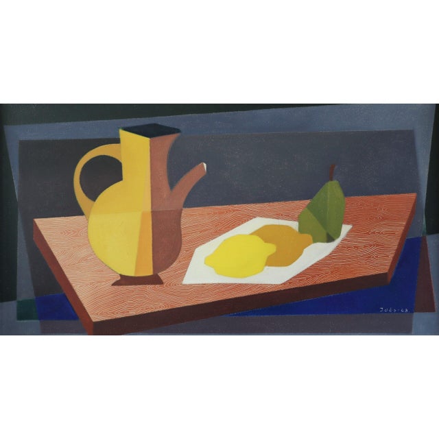 Paint 1963 Mid-Century Modern 'Cubist Citrus' Vintage Original Still Life Oil Painting, Framed For Sale - Image 7 of 11